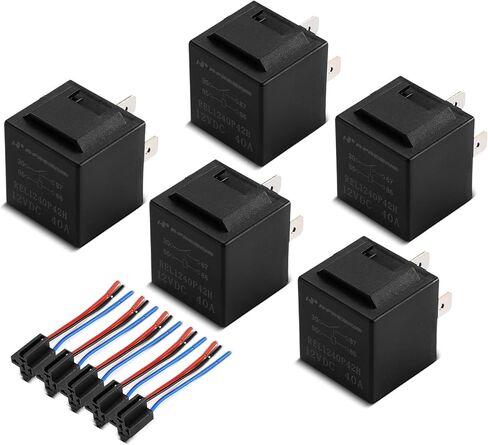 A-Premium 12V 40A 4-Pin SPST Relay مع مقبس تسخير الأسلاك ودعامة حديدية متوافقة مع السيارات والشاحنات والقوارب البحرية (مجموعة 5 قطع) in Kuwait