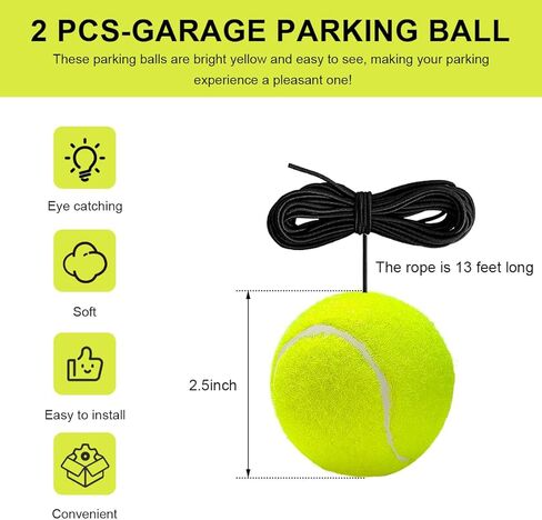2 PCS Garage Parking Aid Ball, Tennis Ball Car Stop Indicator with Adjustable Height Lanyard, Parking Guide System Sensor Assistant Kit with Screw Hooks & Clips for Vehicles in Saudi Arabia