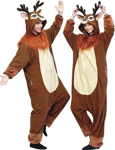 Reindeer Onesie Adult Halloween Funny Animal Onesie, Christmas Cosplay Costumes for Women and Men in Saudi Arabia