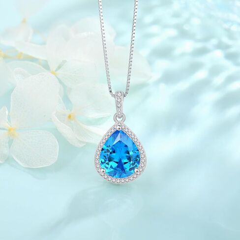 FJ Teardrop Jewelry Set for Women 925 Sterling Silver Aquamarine Necklace and Earrings Set Pear Cut March Birthstone Jewelry Gifts in Saudi Arabia