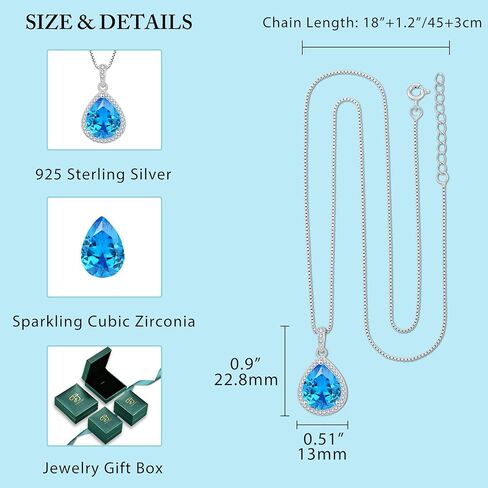 FJ Teardrop Jewelry Set for Women 925 Sterling Silver Aquamarine Necklace and Earrings Set Pear Cut March Birthstone Jewelry Gifts in Saudi Arabia