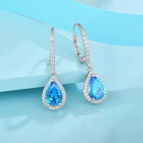 FJ Teardrop Jewelry Set for Women 925 Sterling Silver Aquamarine Necklace and Earrings Set Pear Cut March Birthstone Jewelry Gifts in Saudi Arabia