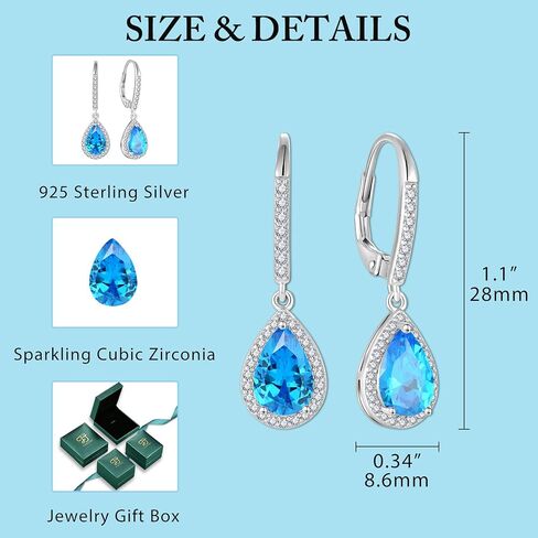 FJ Teardrop Jewelry Set for Women 925 Sterling Silver Aquamarine Necklace and Earrings Set Pear Cut March Birthstone Jewelry Gifts in Saudi Arabia