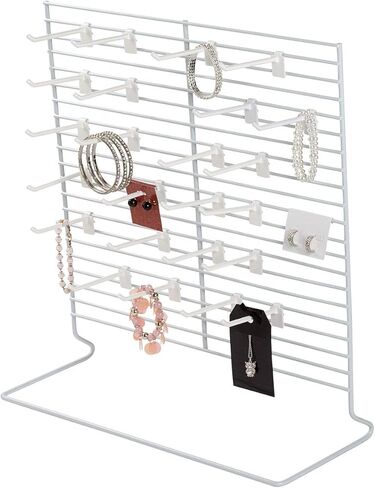 SSWBasics 24-Peg White Wire Countertop Rack - 18"W x 20"H - Display Racks for Vendors, Retail, Convenience, Craft Fairs, and Thrift Stores - Impulse Buy Display at Checkout - Use for Home Jewelry in Saudi Arabia