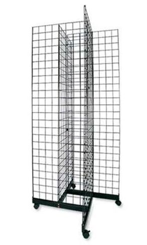 SSWBasics Black 4-Way Wire Grid Tower with Base and Casters - Black Display Stand with Wheels - Sturdy Triangle Wire Grid Wall Display Rack - Versatile Wire Grid Display for Events and Exhibitions in Saudi Arabia
