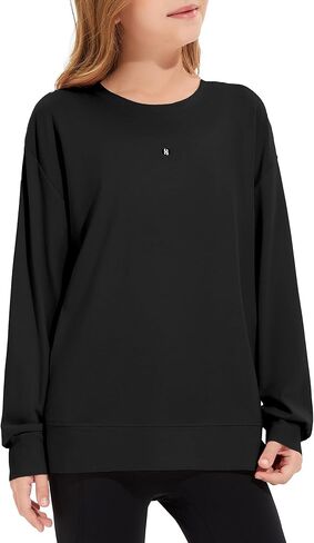 Girls Sweatshirt Crew Neck Plain Long Sleeve Casual Loose Pullover with Pockets Athletic Top 5-14Y in Saudi Arabia