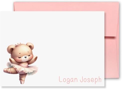 KAI KAI MARKET | Twirl & Play Bear Ballerina | Personalized Stationery | Flat Note Cards and Envelopes | Dancing, Tutu | Thank You Cards | in Saudi Arabia