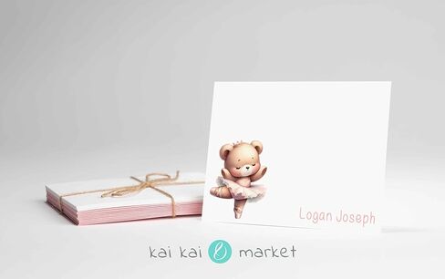 KAI KAI MARKET | Twirl & Play Bear Ballerina | Personalized Stationery | Flat Note Cards and Envelopes | Dancing, Tutu | Thank You Cards | in Saudi Arabia