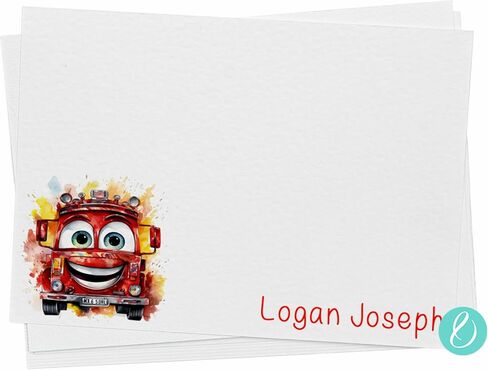 KAI KAI MARKET | Cute Fire Truck 2 | Personalized Stationery | Flat Note Cards and Envelopes | Kids | Thank You Cards | in Saudi Arabia