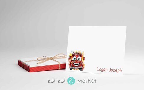 KAI KAI MARKET | Cute Fire Truck 2 | Personalized Stationery | Flat Note Cards and Envelopes | Kids | Thank You Cards | in Saudi Arabia