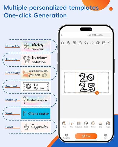Label Maker Machine with Tape, D11s Bluetooth Label Maker Waterproof Labels, Portable Mini Label Printer with Various Templates for Home Office School, White in Saudi Arabia