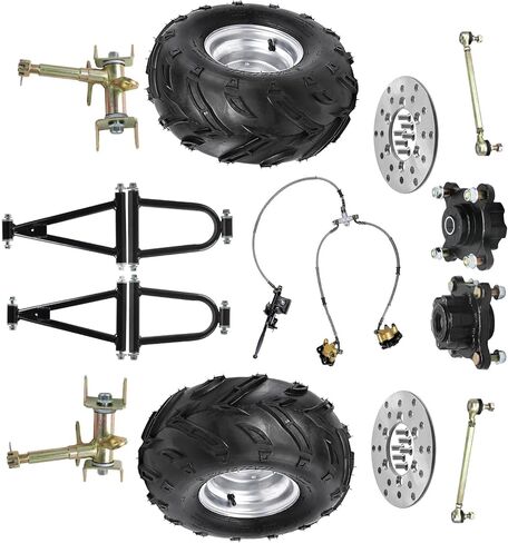 Go Kart ATV Front Wheels Assembly, Tire with Rim, 4 Stud Hub 110mm 4.33" Bolt Pattern, Front Swingarm Suspension Kit for Go Kart ATV Buggy Quad Drift Trike (16x8-7 Tires) in Saudi Arabia