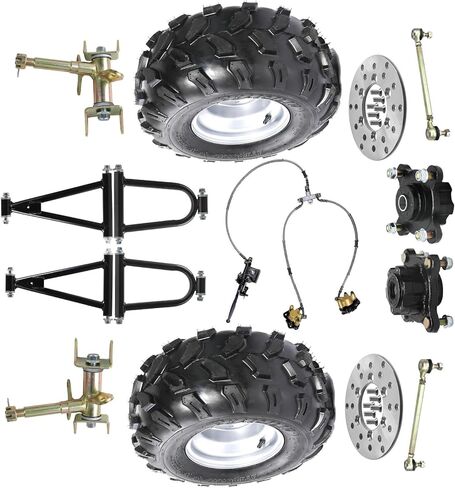 Go Kart ATV Front Wheels Assembly, Tire with Rim, 4 Stud Hub 110mm 4.33" Bolt Pattern, Front Swingarm Suspension Kit for Go Kart ATV Buggy Quad Drift Trike (16x8-7 Tires) in Saudi Arabia