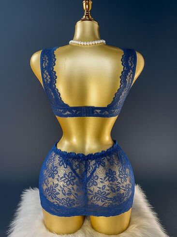 Sexy Lace Lingerie Set for Women, Dark Blue Two-Piece Lingerie Set with Adjustable Strap in Saudi Arabia