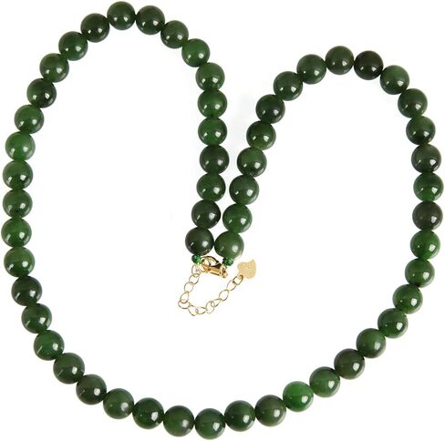 حقيقية الطبيعية اليشم الأخضر الأحجار الكريمة Hetian اليشم قلادة 8-9 مللي متر حبة مستديرة تمتد قلادة للنساء معتمد اليدوية الأحجار الكريمة in Kuwait