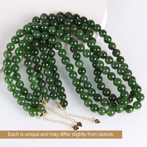 حقيقية الطبيعية اليشم الأخضر الأحجار الكريمة Hetian اليشم قلادة 8-9 مللي متر حبة مستديرة تمتد قلادة للنساء معتمد اليدوية الأحجار الكريمة in Kuwait