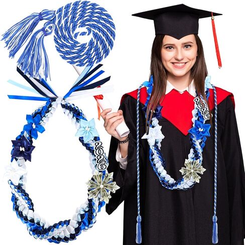 Craftsatin 2026 Graduation Money Leis مع سلك الشرف فئة 2026 شريط التخرج Money Leis طقم قلادة يدوية مضفرة مزدوجة لمستلزمات حفلات التخرج من المدرسة الثانوية (أحمر أسود) in Kuwait