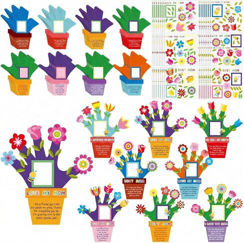 96 جهاز كمبيوتر شخصى عيد الأم إطار الصورة اليد الحرف اليدوية للأطفال DIY بصمة زهرة وعاء اليد تذكار إطار الصورة الهدايا الحرفية مع ملصقات زهرة لحفلة الربيع الأطفال الفصول الدراسية الأنشطة المنزلية in Saudi Arabia