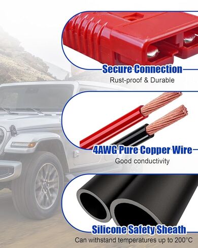كابل طاقة ونش سريع الفصل بطول 7 أقدام، أسلاك نحاسية مقاس 4 مقاس 4 AWG لسهولة التوصيل والفصل in Saudi Arabia