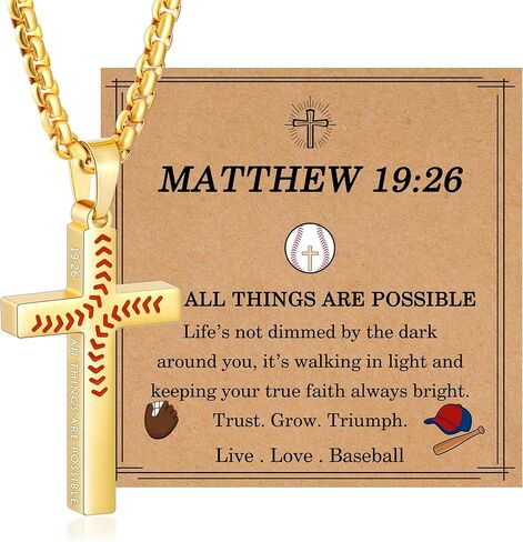 هدايا عيد الفصح للأطفال المراهقين البيسبول القلائد الصليب للبنين الرجال، كولورفاست الفولاذ المقاوم للصدأ الآية الكتاب المقدس عبر سلسلة قلادة قلادة البيسبول الملحقات الاشياء الهدايا للأولاد in Kuwait