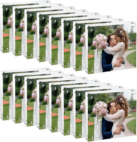 4x6 Acrylic Frames 16 Pack, 20mm Double Sided Magnetic Picture Frames Bulk Display Stand Self Standing Clear Photo Frames for Wedding Birthday Baby Shower Picture Holder in Saudi Arabia