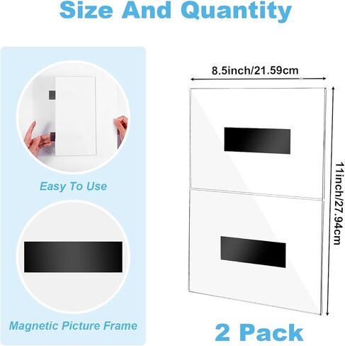 Tobeelec 2 Pcs Acrylic Magnetic Photo Frame for Fridge Large Magnetic Picture Frames Clear Magnetic Acrylic Frame for Locker Cubicle Display Children Artworks and Schedules (8.5 x 11 Inch) in Saudi Arabia