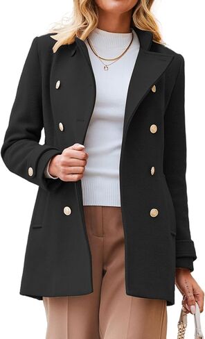 IDEALSANXUN Womens Fall Winter Peacoat Wool Coat Double Breasted Blazer Jacket Trench Coat in Saudi Arabia