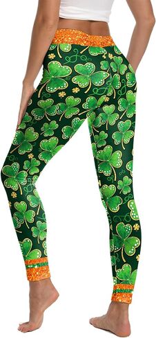 بنطلون ضيق ليوم القديس باتريك للنساء، مقاس كبير بخصر عالٍ، سروال يوجا ليوم القديس باتريك، سروال نسائي شامروك باللون الأخضر in Kuwait