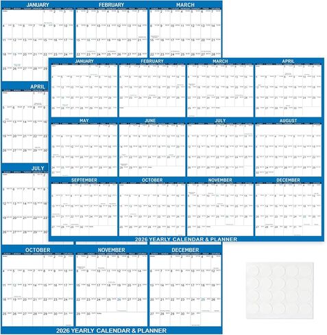 2026 Wall Calendar 32" x 48" Dry Erase Calendar for Wall from January 2026 to December 2026 12 Month Annual Large Yearly Wall Planner for Office School(Blue) in Saudi Arabia