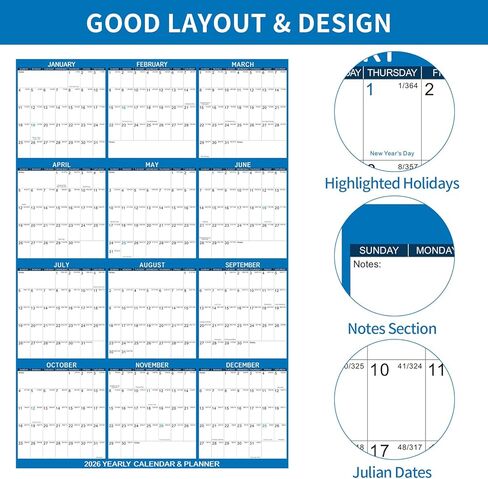 2026 Wall Calendar 32" x 48" Dry Erase Calendar for Wall from January 2026 to December 2026 12 Month Annual Large Yearly Wall Planner for Office School(Blue) in Saudi Arabia
