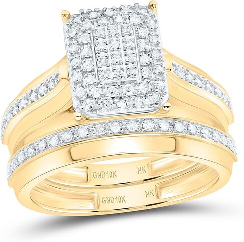 Jewels By Lux 10K Yellow Gold 1/2 Cttw Natural Diamond Nk Fashion Emerald Bridal Anniversary Wedding Engagement Band Ring Trio Set in Saudi Arabia
