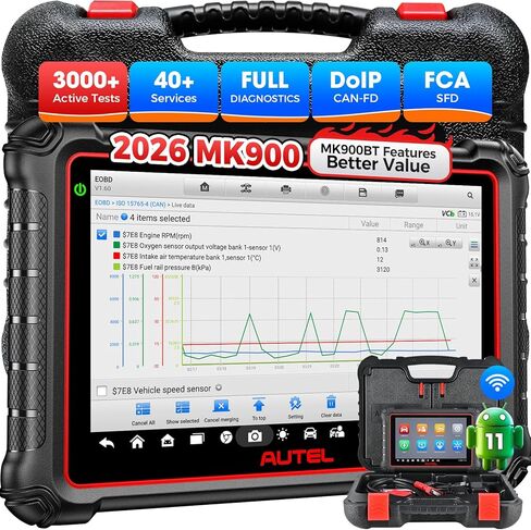 Autel MaxiCOM MK900 Bidirectional Scanner: 2026 Up of MaxiCheck MX808S MK808S, Work as MK900-BT MK900BT MX900 OBD2 Diagnostic Tool w/ 3000+ Active Test, 40+ Service, CAN-FD&DOIP, All System, FCA 11 OS in Saudi Arabia