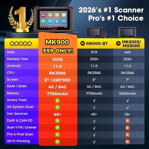 Autel MaxiCOM MK900 Bidirectional Scanner: 2026 Up of MaxiCheck MX808S MK808S, Work as MK900-BT MK900BT MX900 OBD2 Diagnostic Tool w/ 3000+ Active Test, 40+ Service, CAN-FD&DOIP, All System, FCA 11 OS in Saudi Arabia