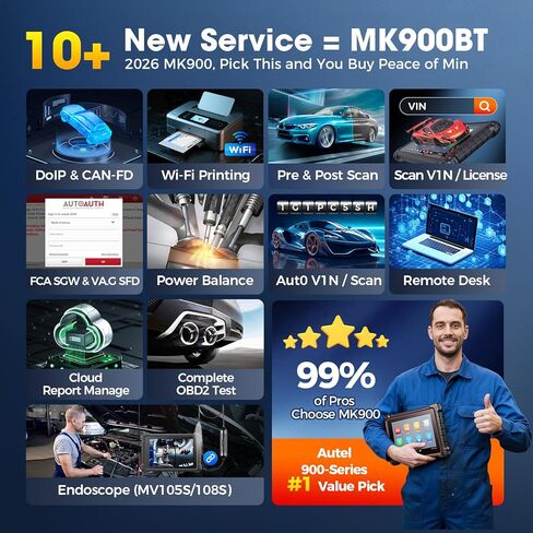 Autel MaxiCOM MK900 Bidirectional Scanner: 2026 Up of MaxiCheck MX808S MK808S, Work as MK900-BT MK900BT MX900 OBD2 Diagnostic Tool w/ 3000+ Active Test, 40+ Service, CAN-FD&DOIP, All System, FCA 11 OS in Saudi Arabia