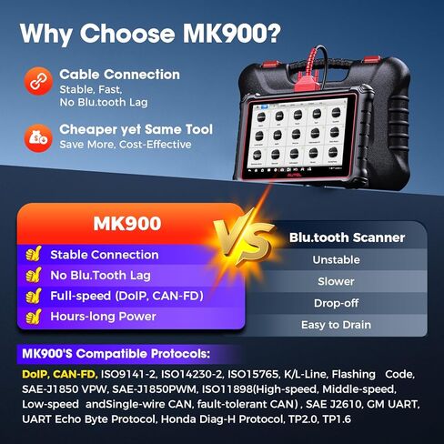 Autel MaxiCOM MK900 Bidirectional Scanner: 2026 Up of MaxiCheck MX808S MK808S, Work as MK900-BT MK900BT MX900 OBD2 Diagnostic Tool w/ 3000+ Active Test, 40+ Service, CAN-FD&DOIP, All System, FCA 11 OS in Saudi Arabia