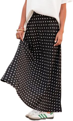 Women Y2k Vintage Polka Dot Silk Satin Long Skirts Elastic Waist Retro Going Out Flowy Pencil Maxi Skirt in Saudi Arabia