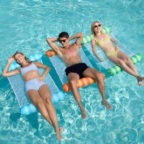 Sloosh 3 Pack Inflatable Pool Float Hammock, Water Lounges, Multi-Purpose Swimming Pool Accessories (Saddle, Lounge Chair, Hammock, Drifter), Lake, Outdoor, Beach in Kuwait