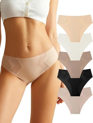 5 Pack Seamless Ice Silk Soft Touch Women' s Underwear Set, V Panel Smooth Fit Mid Waist Style Design in Saudi Arabia