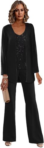 3 Piece Mother of The Bride Pantsuits for Wedding Chiffon Lace Sequins Formal Evening Party with Jacket in Saudi Arabia