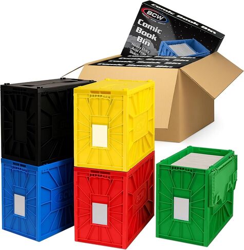 BCW Short Comic Book Bin 5 Pack – Assorted Colors | Comic Book Storage Box Set | Plastic Comic Organizer | Heavy Duty Acid-Free Bin with Partitions in Saudi Arabia
