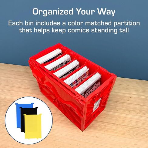 BCW Short Comic Book Bin 5 Pack – Assorted Colors | Comic Book Storage Box Set | Plastic Comic Organizer | Heavy Duty Acid-Free Bin with Partitions in Saudi Arabia