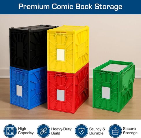 BCW Short Comic Book Bin 5 Pack – Assorted Colors | Comic Book Storage Box Set | Plastic Comic Organizer | Heavy Duty Acid-Free Bin with Partitions in Saudi Arabia