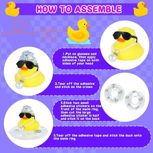 1pcs Duckeys Rubber Duck with Crown, Sunglasses, Pearl Necklace & Swim Ring - Funny Car Dashboard Decorations, Squeaky Stress Relief Toy for Office Home Gift (Yellow) in Kuwait