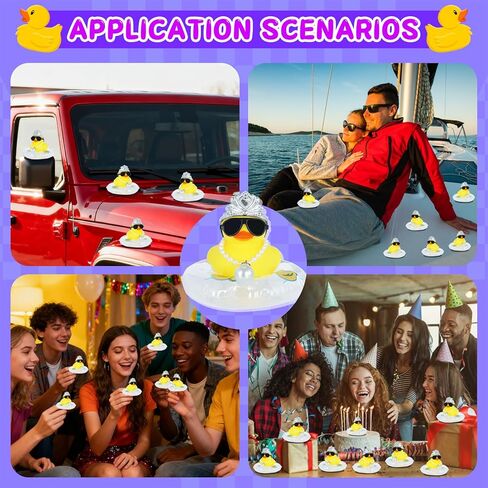 1pcs Duckeys Rubber Duck with Crown, Sunglasses, Pearl Necklace & Swim Ring - Funny Car Dashboard Decorations, Squeaky Stress Relief Toy for Office Home Gift (Yellow) in Kuwait