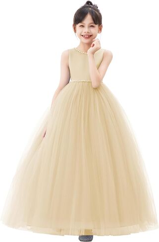 ekidsbridal فستان فتاة الزهرة من الساتان بظهر على شكل حرف V مع زخرفة مطرزة باللؤلؤ لمسابقة الزفاف 241 in Kuwait