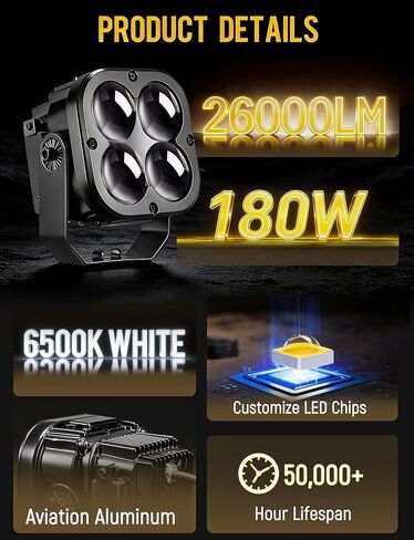 Partsam 4 بوصة 180 واط LED القرون الخفيفة مع DRL الأبيض، 26000LM على الطرق الوعرة ضوء القيادة 190 درجة واسعة النطاق بقعة شعاع الضباب خندق أضواء مكعب لشاحنة بيك اب ATV UTV، زوج in Saudi Arabia