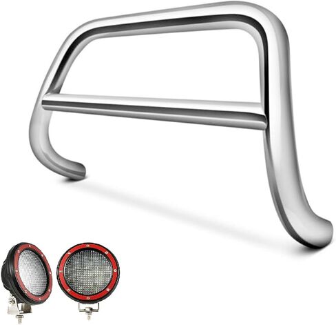 Black Horse A Bar Incl. Pair of 5.3" Dia.LED Lights w/Red Trim Rings No Skid Plate Stainless Steel Compatible with 2019-2024 Toyota Rav4|2021-2024 Toyota Venza-CBS-TOB4802-PLFR in Saudi Arabia