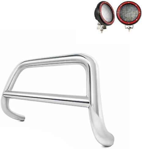 Black Horse A Bar Incl. Pair of 5.3" Dia.LED Lights w/Red Trim Rings No Skid Plate Stainless Steel Compatible with 2019-2024 Toyota Rav4|2021-2024 Toyota Venza-CBS-TOB4802-PLFR in Saudi Arabia