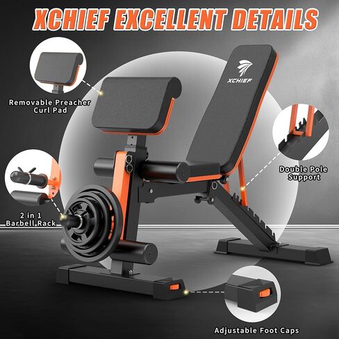 Adjustable Weight Bench - 1000LBS Capacity Heavy Duty Foldable Workout Bench for Full Body Exercise, Flat/Incline/Decline, Bench Press for Home Gym with Preacher Pad & Leg Extension in Saudi Arabia