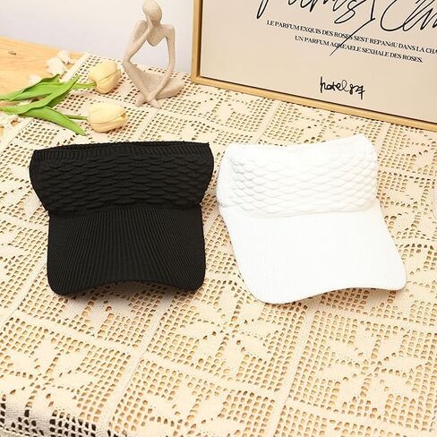 2 Pack Women’s Sun Visor Hats – One Size Fits All Knitted Brim Sports Hat, Black & White Quick Dry Elastic Empty Top Summer Hat for Golf in Saudi Arabia
